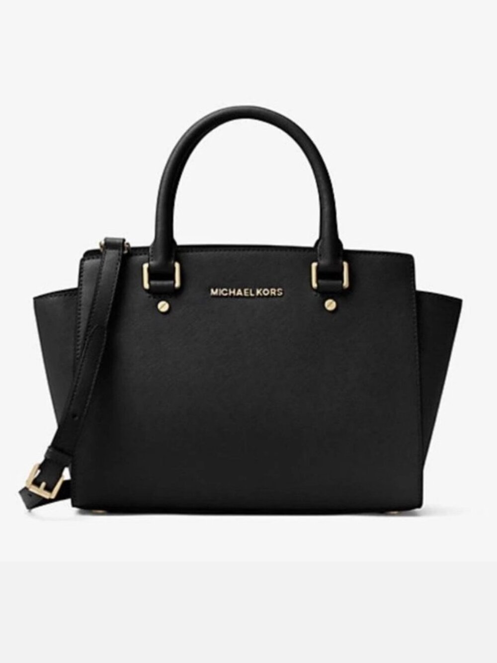 Michal Kors Black Saffiano Leather Selma Structured Satchel, NWT